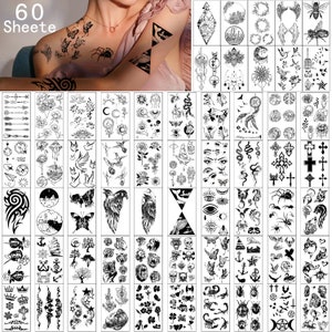 Yazhiji Waterproof Temporary Tattoos - 60 Sheets Tiny Fake Tattoo, Flowers Crowns Stars Animal Butterfly Collection Tats for Kids Adults