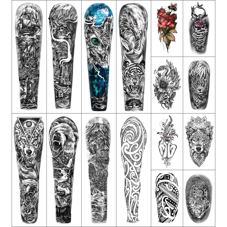46 Sheet Full Arm Temporary Tattoo for Women or Men Flower | Etsy