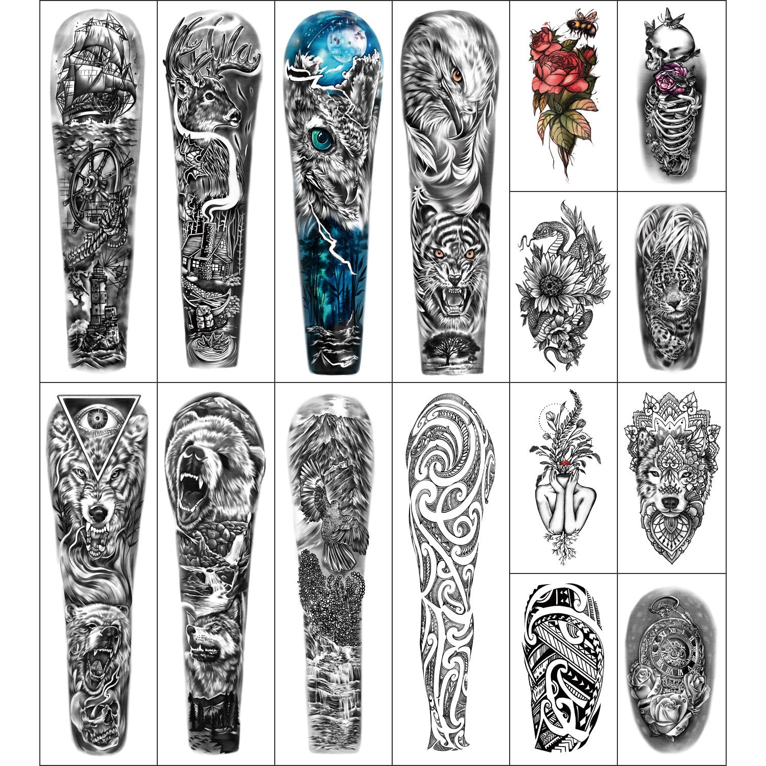 46 Sheet Full Arm Temporary Tattoo for Women or Men Flower | Etsy