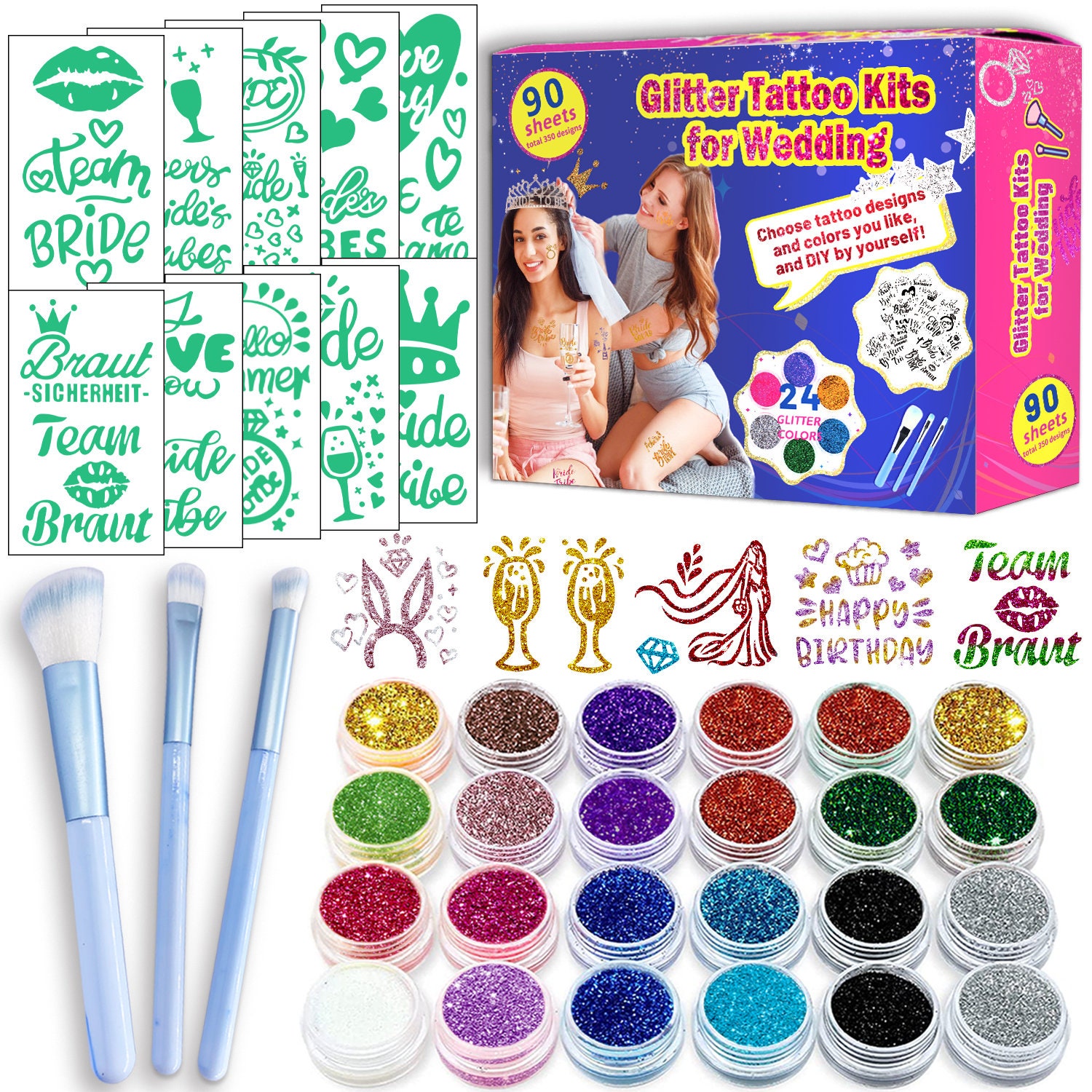 Glitter Temporary Tattoo Kit for Bride Tattoo Make up Stickers