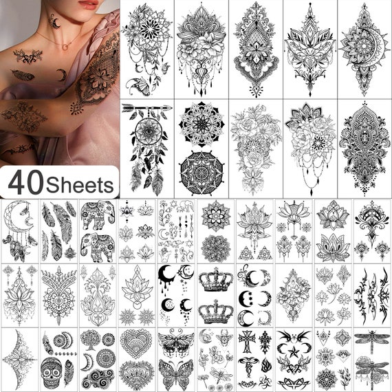 Henna Temporary Tattoos, White Lace Tattoo Stickers, Bride Wedding Fake  Tattoos,Indian Mandala Designs Body Painting Decoration Henna Tattoo Kit  Body