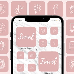 Pink iOS 16 iPhone App Icons Minimal Pink & White Aesthetic Icon Design Widget Smith Photo Widgets App Icon Pack Cavern Pink image 1