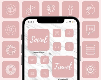 Pink iOS 16 iPhone App Icons | Minimal Pink & White | Aesthetic Icon Design | Widget Smith Photo Widgets | App Icon Pack | Cavern Pink