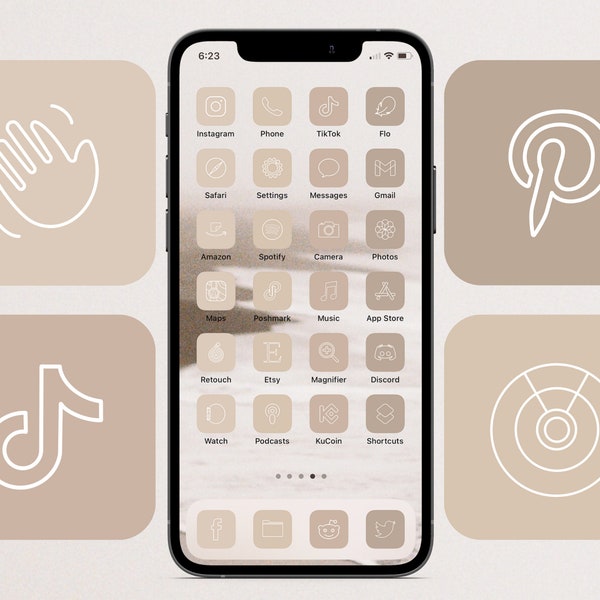 Nude Neutral 2.0 App Icon Pack | iOS 14 iOS 15 | Warm Beige Nude Neutral Aesthetic | 500 App Icons | Photo Widgets | Customize Home Screen