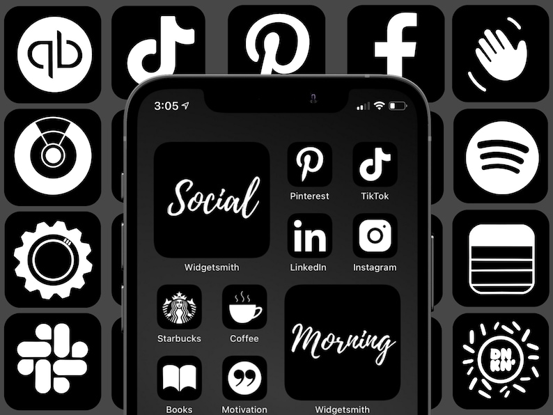 iOS 14 Black App Icons  BOLD  Icon Pack for Aesthetic Dark image 1