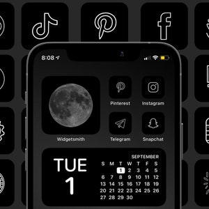 Minimal Charcoal Icon Aesthetic Pack Black and White App Icons IOS 14 Customize Home Screen Widget Smith Widgets Cove The Design image 1