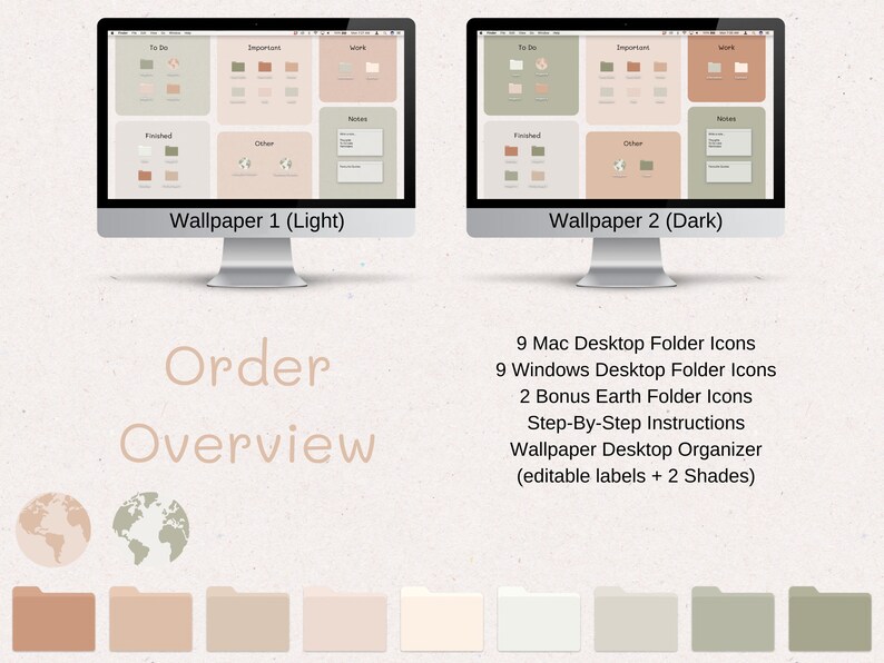 Earthy Toned Desktop Folder Icons and Wallpaper for Mac and - Etsy