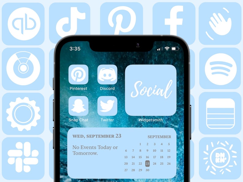 Pastel Blue Icon Pack For New IOS 14 Update Customize Home Screen 100 icons cove the design widgetsmith baby blue soft blue image 1