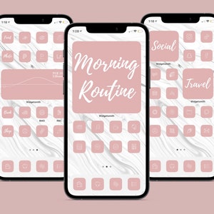 Pink iOS 16 iPhone App Icons Minimal Pink & White Aesthetic Icon Design Widget Smith Photo Widgets App Icon Pack Cavern Pink image 2