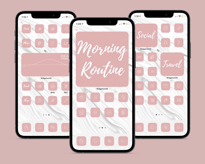 Pink iOS 16 iPhone App Icons Minimal Pink & White Aesthetic Icon Design Widget Smith Photo Widgets App Icon Pack Cavern Pink image 2