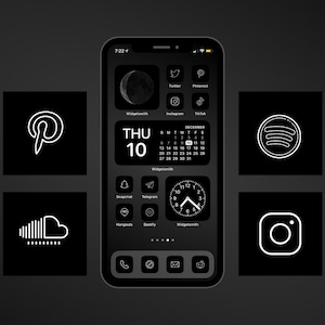 Minimal Charcoal Icon Aesthetic Pack Black and White App Icons IOS 14 Customize Home Screen Widget Smith Widgets Cove The Design image 5