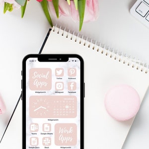 350 Customize Home Screen IOS 14 15 Update App Icon Photo Cover Pale Pastel Pink and White Pack Favicon Cover Photos. image 6