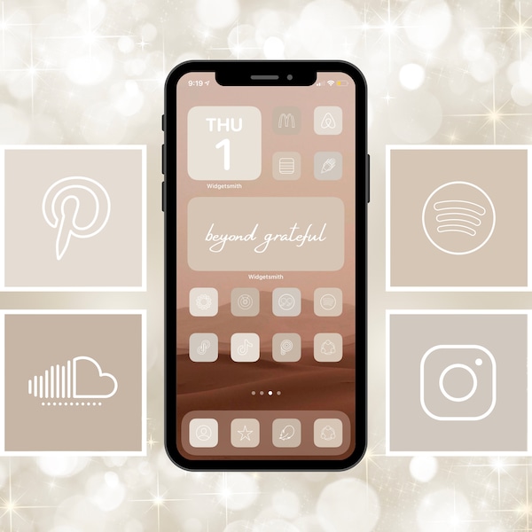 Pack d'icônes d'application 350 Nude Neutrals | iOS 14 | Esthétique Beige Crème | Citation Widgets Photo | Personnaliser l'écran d'accueil | Widget Forgeron | Icône mince