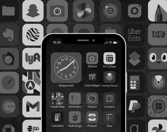 Minimalist iOS App Icons 2023/2024 | Aesthetic App Icon Pack | Photo Widgets Included | Black and Grey Scale | Monochrome