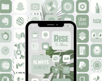 iOS Natural Green Icons Pack | iPhone IOS 16 App Aesthetic | 600 Icons | Includes Widgets | IOS14 IOS15 IOS App Icons Organic Aesthetic