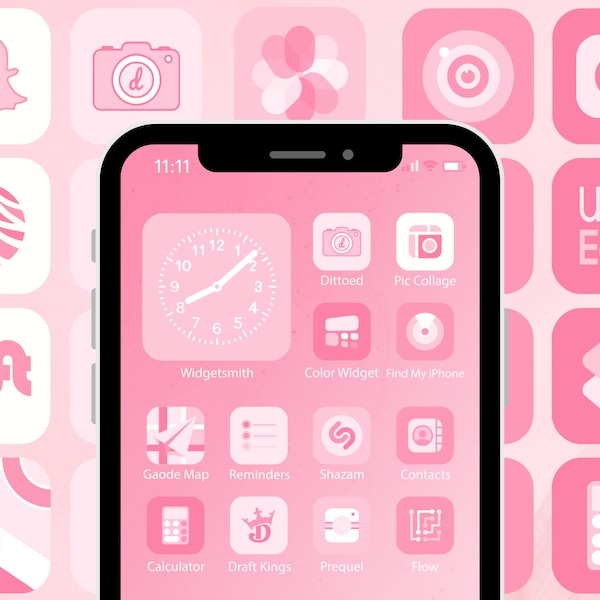 Paquete de iconos rosas de iOS / Estética de la aplicación iPhone IOS 16 / 600 iconos / Incluye widgets / Iconos de la aplicación IOS IOS14 IOS15