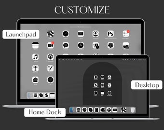Desktop App Icons, Black Dark Minimalistic Aesthetic, desktop aesthetic, includes desktop wallpaper