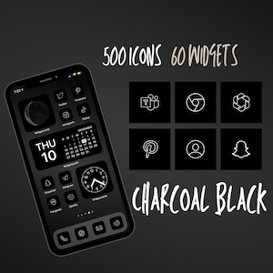 Minimal Charcoal Icon Aesthetic Pack Black and White App Icons IOS 14 Customize Home Screen Widget Smith Widgets Cove The Design image 4