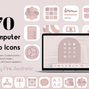 Computer App Icons Dusty Pink Aesthetic | App Icon Pack  | Aesthetic Application Program Icons | Muted Pink Purple |