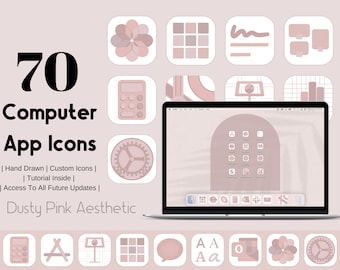 Computer App Icons Dusty Pink Aesthetic | App Icon Pack  | Aesthetic Application Program Icons | Muted Pink Purple |