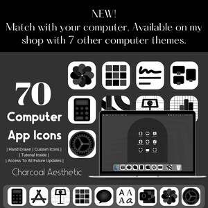 Minimal Charcoal Icon Aesthetic Pack Black and White App Icons IOS 14 Customize Home Screen Widget Smith Widgets Cove The Design image 10