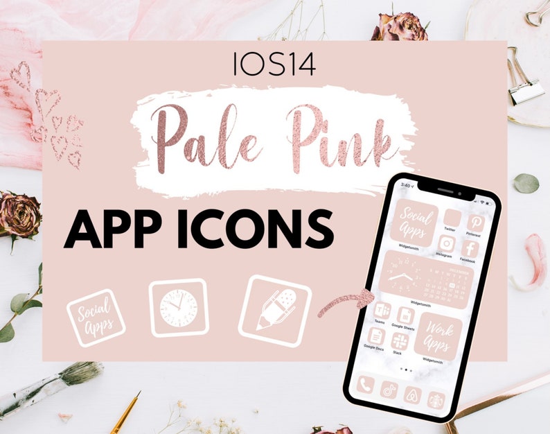 350 Customize Home Screen IOS 14 15 Update App Icon Photo Cover Pale Pastel Pink and White Pack Favicon Cover Photos. Bild 2