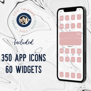 Pink iOS 16 iPhone App Icons Minimal Pink & White Aesthetic Icon Design Widget Smith Photo Widgets App Icon Pack Cavern Pink image 3