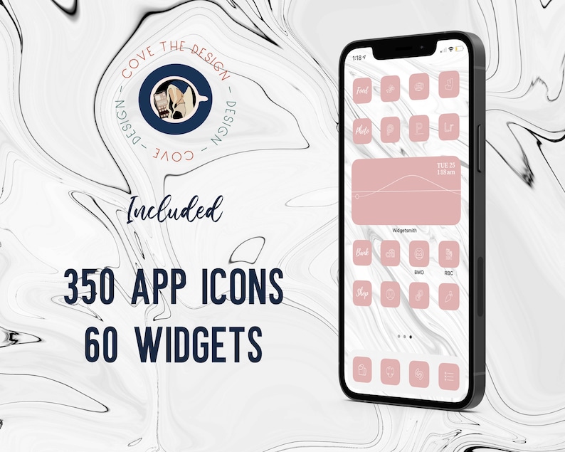 Pink iOS 16 iPhone App Icons Minimal Pink & White Aesthetic Icon Design Widget Smith Photo Widgets App Icon Pack Cavern Pink image 3