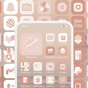 Estetiska neutrala iOS-appikoner, anpassningsbara ikoner i varmt ton för telefonanpassning, idealisk teknikpresent, appikonpaket, inkluderar widgets