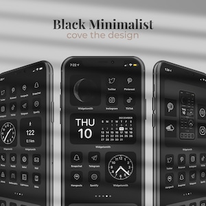 Minimal Charcoal Icon Aesthetic Pack Black and White App Icons IOS 14 Customize Home Screen Widget Smith Widgets Cove The Design image 3