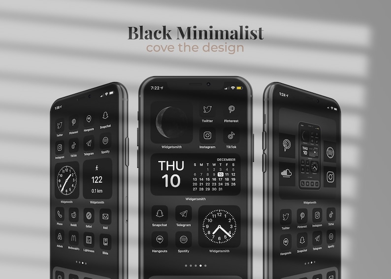 Minimal Charcoal Icon Aesthetic Pack Black and White App Icons IOS 14 Customize Home Screen Widget Smith Widgets Cove The Design image 3