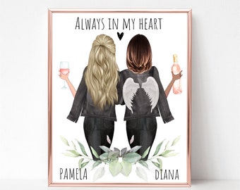 Best Friends Memorial Gift, Mom Memorial Gift, Memorial Friendship Art, Passed Away Sister Print, Personalized Memorial Gift, Mom in Heaven