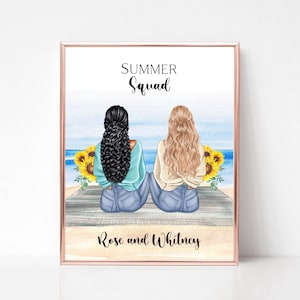 Summer Squad, Summer Girls Print, Best Friends On the Beach Artwork, Best Friends Gift, Summer Birthday Gift, Bestie Picture, Summer Vibes