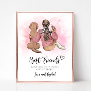 Mon chien et moi, art numérique personnalisé, idée cadeau pour propriétaire de chien, art mural numérique fille avec chien, impression de dessin d'animal de compagnie personnalisé, cadeau pour amoureux des chiens