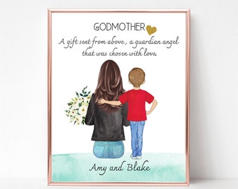 Godmother Gift, Godmother Proposal, Godmother Christmas Gift, Custom Art, Gift For Godmother, Thank You Gift For Godmother, Gift from Godson
