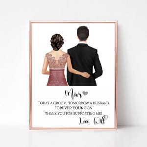 Personalized Gift for Mother of the Groom, Custom Mother of the Groom Portrait, Wedding Print with Mom and Son, Mother Wedding Gift