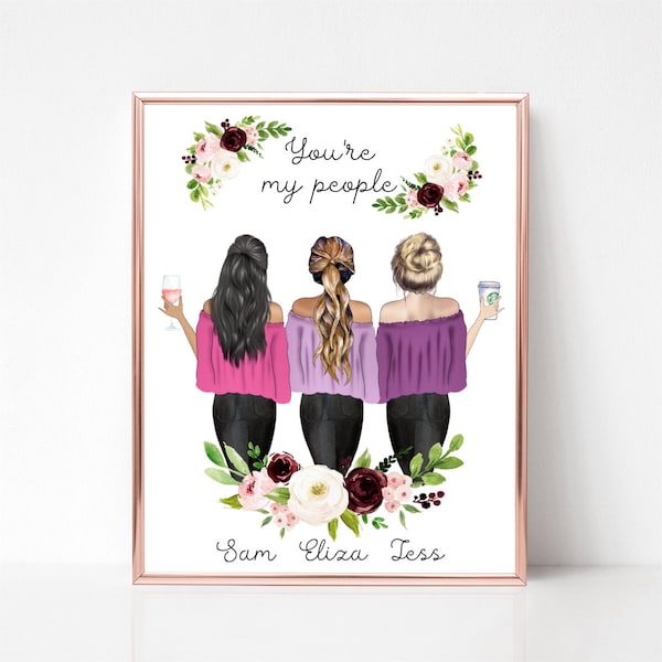 Regalo de mejores amigos, impresión personalizada de mejor amigo, imprimible para amigos, retrato personalizado, fiesta nupcial, regalo de damas de honor, regalo de Navidad para BFF