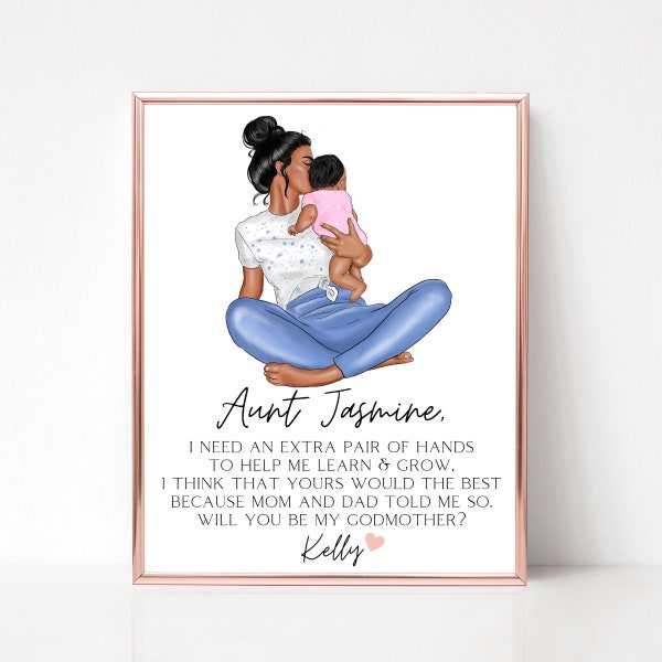 Godmother Proposal Gift, Personalized Baptism Gift, Gift for Godmother, Thank You Gift, Asking Aunt to be Godmother, Custom Family Portrait