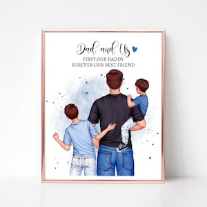 Personalized Father&#39;s Day Portrait, Gift for Dad From Daughter or Son, Daddy and Toddler Family Drawing, Birthday Gift for Husband from Kids