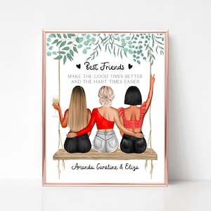 Bestie Personalized Print, Best Friends Printable Art, Best Friends Gift, Sisters Illustration, Sisters Custom Gift, Digital Art for BFF
