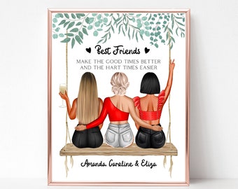 Bestie Personalized Print, Best Friends Printable Art, Best Friends Gift, Sisters Illustration, Sisters Custom Gift, Digital Art for BFF
