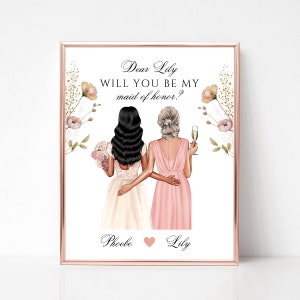 Impressão de você será minha madrinha de honra, cartão de proposta de flores silvestres, cartão de madrinha de casamento para impressão em casa, presente personalizado para madrinha de casamento