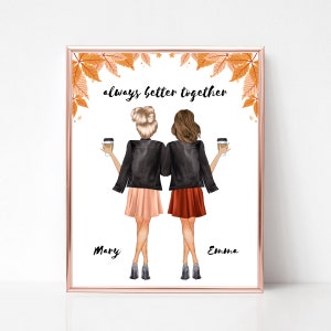 Autumn Best Friends Print, Custom Quote Gift, Personalized Friends Print, Best Friends Picture, Sisters Birthday Print, Friend Birthday Gift