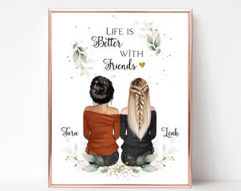 Personalized Wall Art for Her, Best Friend Print, Printable for Friend, Bridesmaid Gift, Girlfriends Picture, Christmas Gift for Best Friend