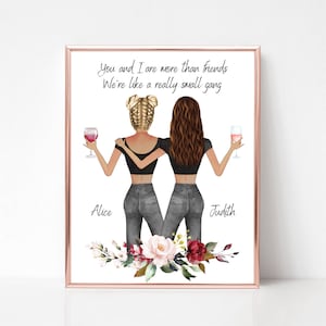 We&#39;re Like a Really Small Gang, Personalized Best Friend Gift, Two Besties Digital Portrait, Custom Best Friend Drawing, Friendship Wall Art