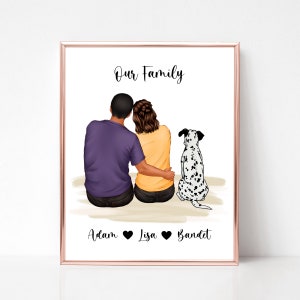 Personalized Couple Dog Print, Wedding Gift for Couple with Dog, Custom Couple Portrait with Pets, Pet Family Print, Dog Family Print