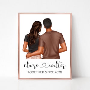 Personalised Anniversary Print, Personalized Couple Portrait, Valentine&#39;s Day Gift, Couples Gift, Gift for Her, Boyfriend Girlfriend Print.