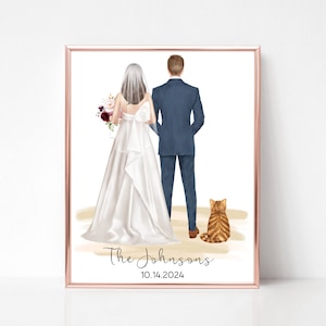 Impression de mariage personnalisée avec chat, impression de Mr et Mme, cadeau pour la mariée, photo des mariés, cadeau pour le marié, couple avec lapin.