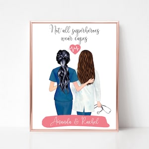 Personalised Nurse and Doctor Print, Best Friend Print, Nurse Gift, Doctor Print, Scrub Life, Thank You Nurse, Nurse Team, Doctor Gift