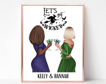 Let's Get Wicked Personalized Witches Portrait, Custom BFF Gift, Best Friend Halloween Gift, Gift For Her, Birthday Gift, Digital File.